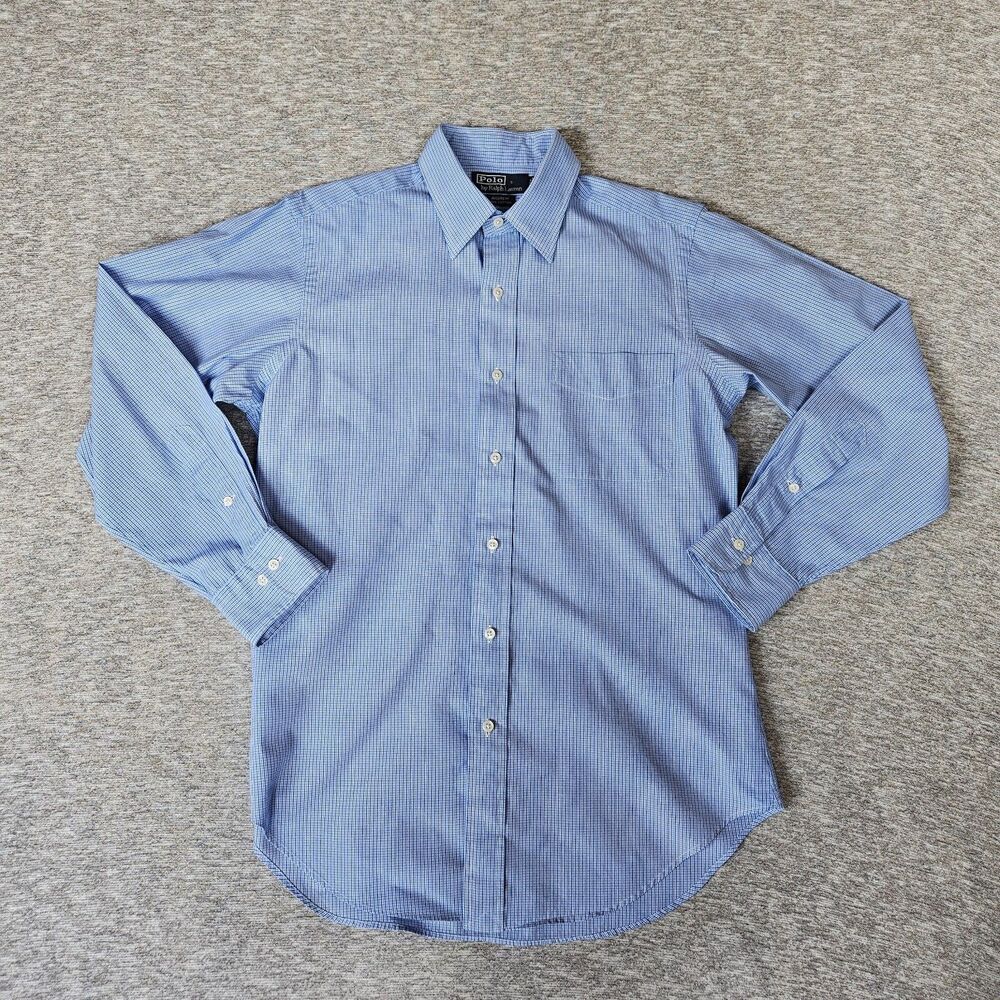 Vintage Polo Ralph Lauren Shirt Mens 15 32/33 Blue Stripe Andrew 100% Cotton